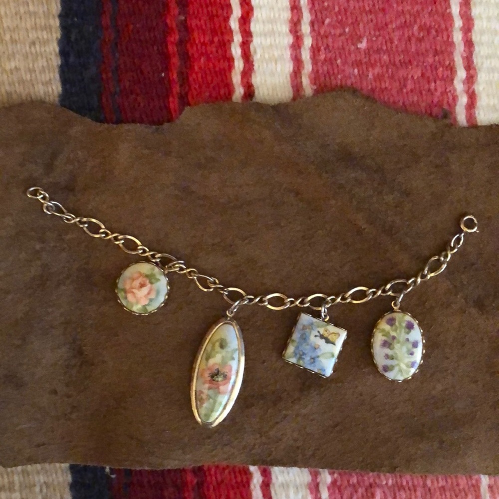 Hand painted porcelain charm bracelet
